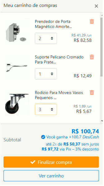 exemplo finalização de compra desicon